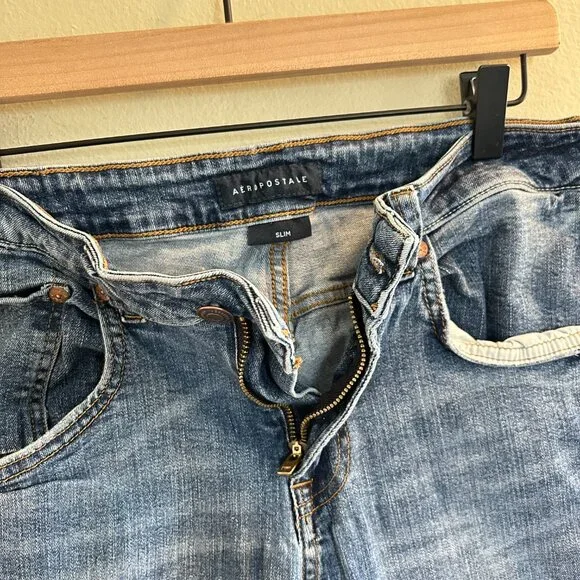Aeropostale Slim Jean Mens Size 32 x 32 Bundle Medium Wash Blue Denim Whiskering - Picture 6 of 12